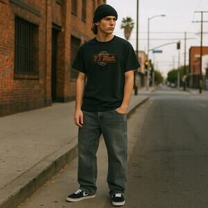 P.J. Mark Baggy Y2K Carpenter Jeans 34x30 Frayed Hem Streetwear Gray Denim